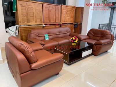 Bộ ghế sofa da nâu sang trọng SFD6
