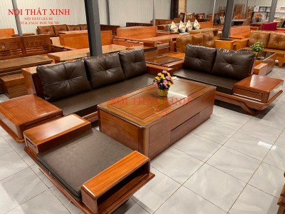 Bộ sofa gỗ đệm da sang trọng