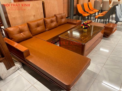 Bộ sofa gỗ đệm da cao cấp