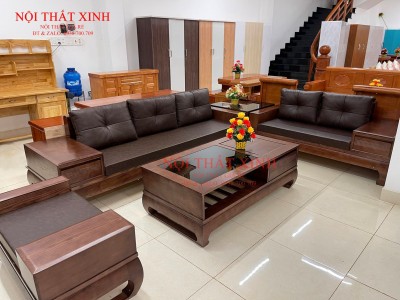 Bộ sofa gỗ đệm da sang trọng GD4