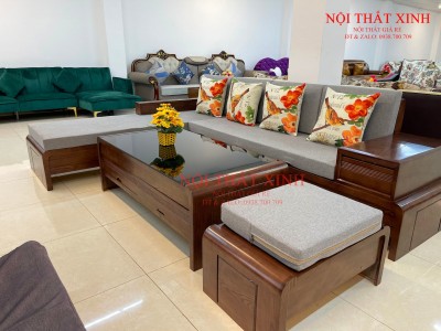 Bộ sofa gỗ đệm da sang trọng GD6